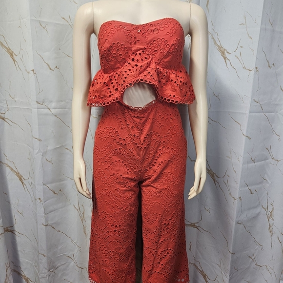 Topshop Red Strapless Jumpsuit with Sweetheart Neckline - Picture 3 of 11
